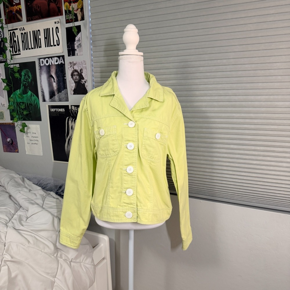Vintage Bill‎ Blass Jean Jacket Womens Large Green Denim Button Front Cotton